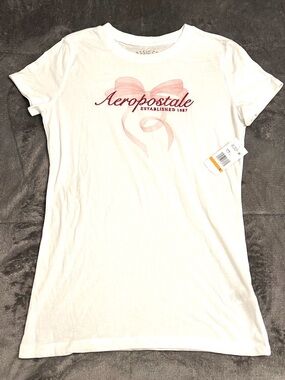New Aeropostale White Bow Ribbon Classic Crew Shirt Size Small